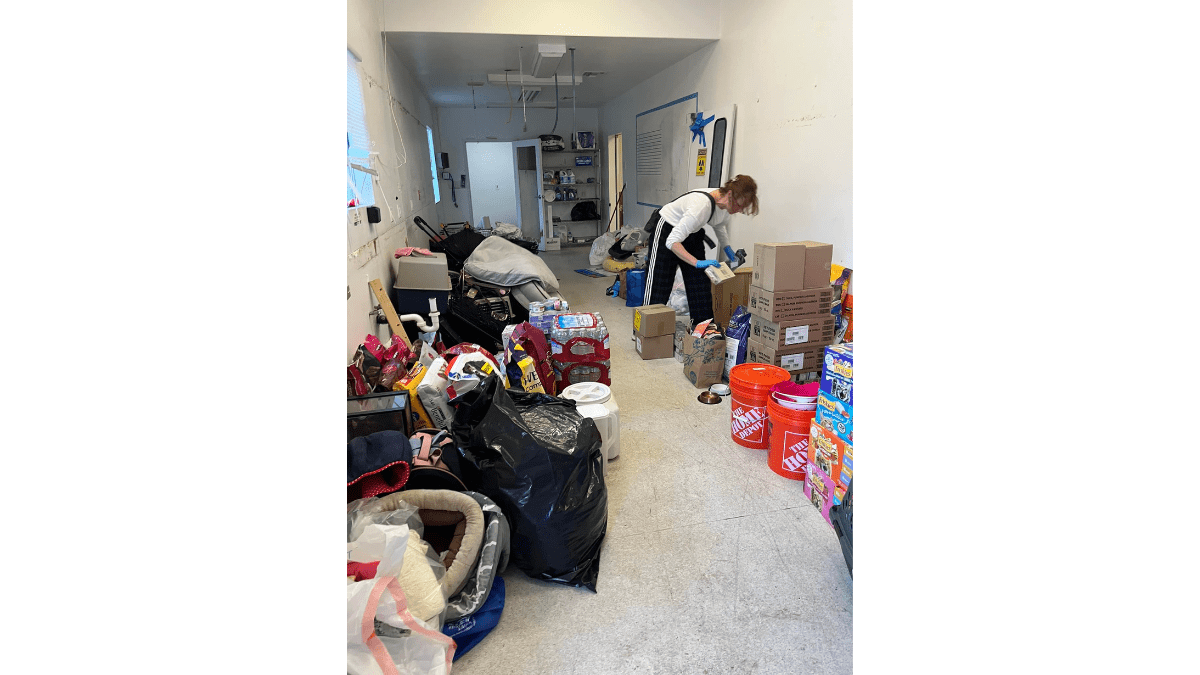 Supplies in the temporary shelter set up by Dr. Harvilicz